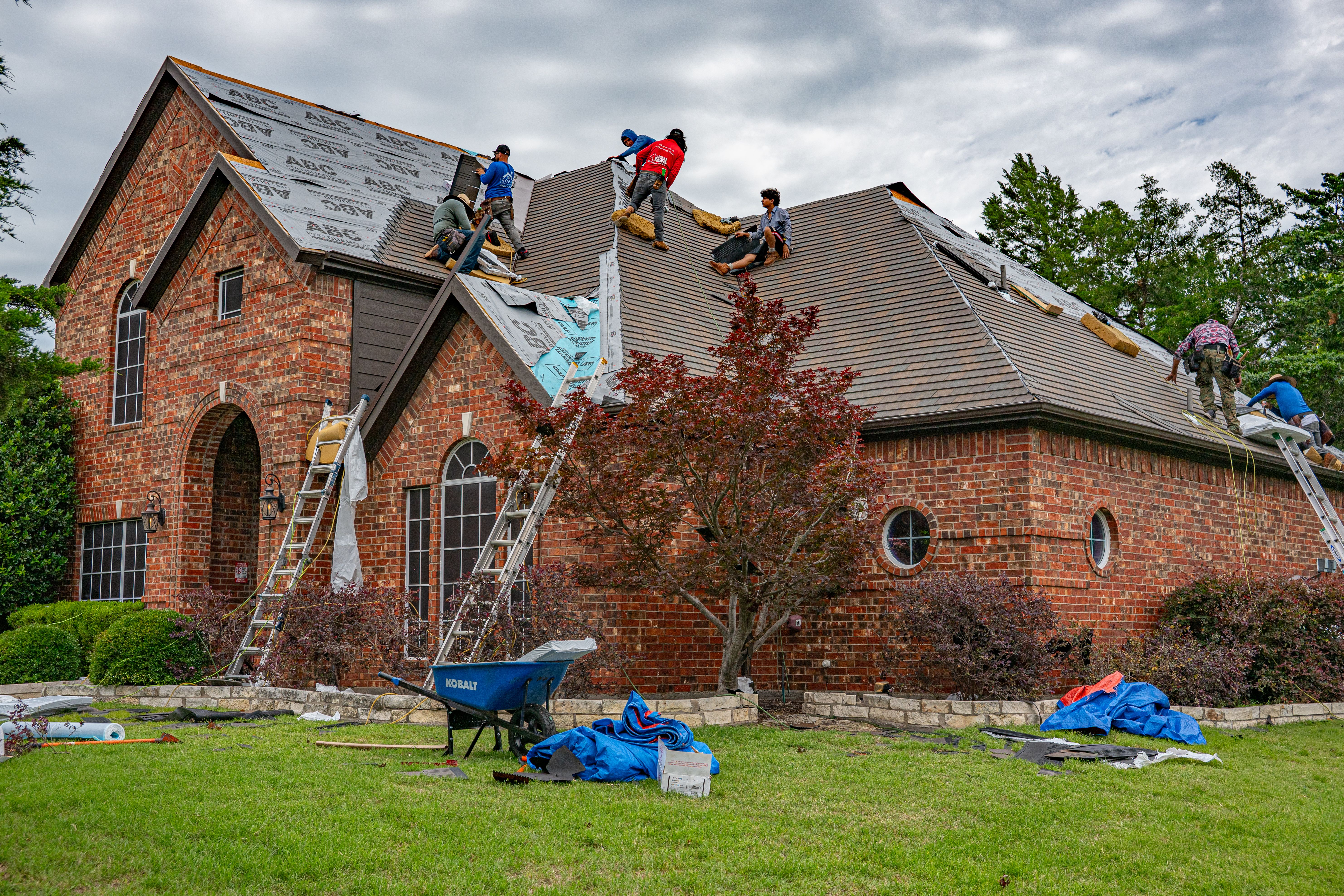 New roof installation in progress on a residential home